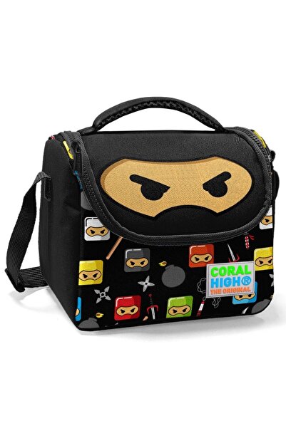 Coral High صندوق غداء مدرسي للأولاد - طباعة نينجا سوداء معزولة حراريًا