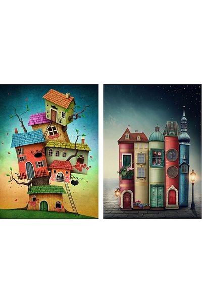 Nova Puzzle Nova 2x1000 Piece Fantastic Homes and Book Street Puzzle Set