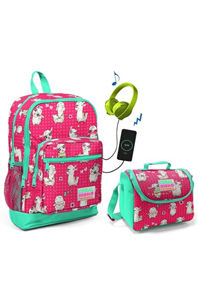 Coral High Шкільний рюкзак з принтом лами та набір для перекусу - для дівчато...