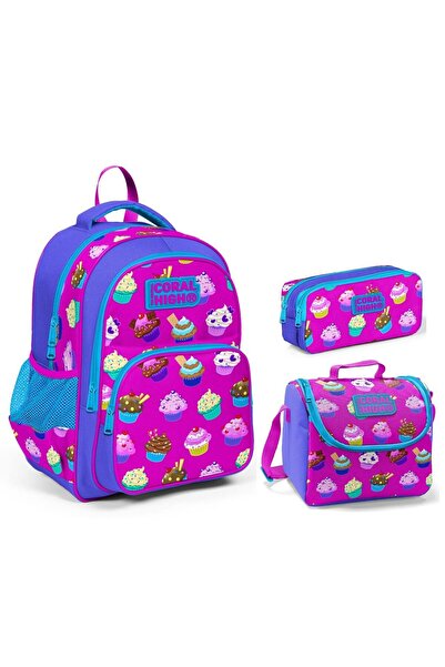 Coral High مجموعة حقائب المدرسة الابتدائية للأطفال البنات - كب كيك