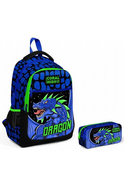 Coral High Set rucsac și pix pentru școala primară Blue Green Dragon