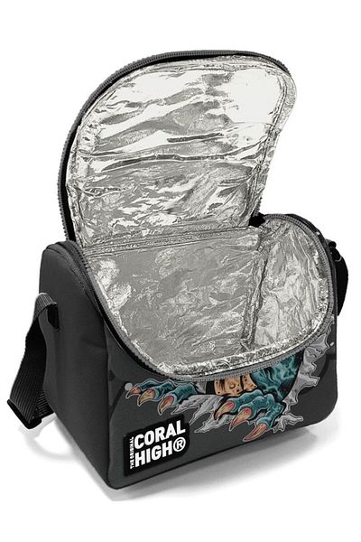 Coral High Cutie de prânz pentru școală pentru băieți - Dinozaur gri negru - căptușită termic