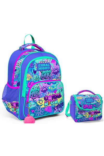 Coral High Lavender Graffiti Girl's Primary School Bag and Lunch Box Set