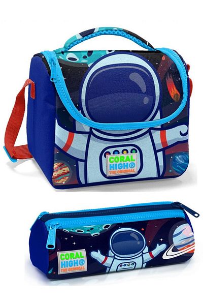 Coral High Set de cutie de prânz astronaut albastru roșu pentru băiat