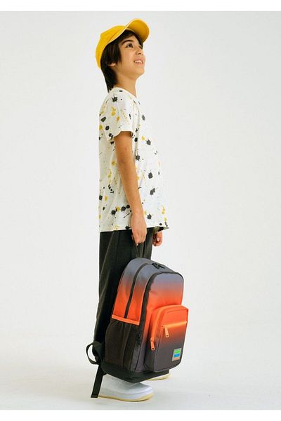 Coral High Black Orange Gradient Primary School Backpack and Pen Holder Set