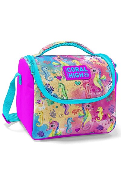 Coral High حقيبة غداء مدرسية على شكل فرس البحر باللون الوردي للفتيات - معزولة...