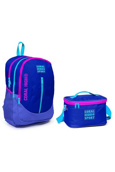 Coral High Set de prânz rucsac sport albastru bleumarin roz - cu priză USB