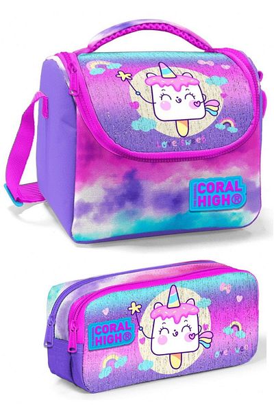 Coral High Set de cutie de prânz pentru fete cu unicorn înghețată roz violet
