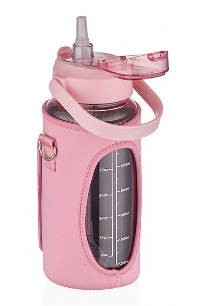 Vagonlife Vagıonlife 1500 ml Pink Sports and Daily Water Bottle with Strap Straw/Pipeless Fabric Protection - Phone Pocket