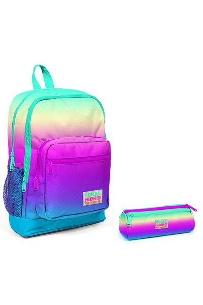 Coral High Primary School Backpack and Pen Holder Set - Colorful Printed