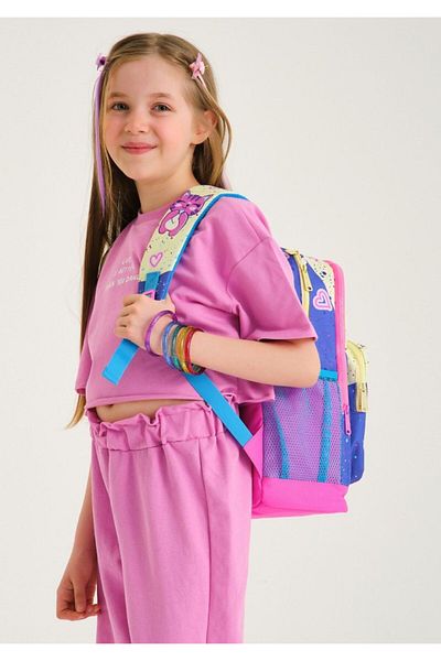 Coral High Set de rucsac și suport pentru stilou pentru școală primară anime violet roz