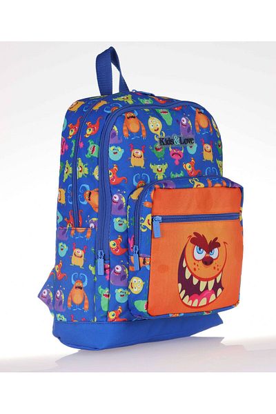 KAUKKO Rucsac pentru școală primară Kids&love Blue Cute Monsters - Băiat