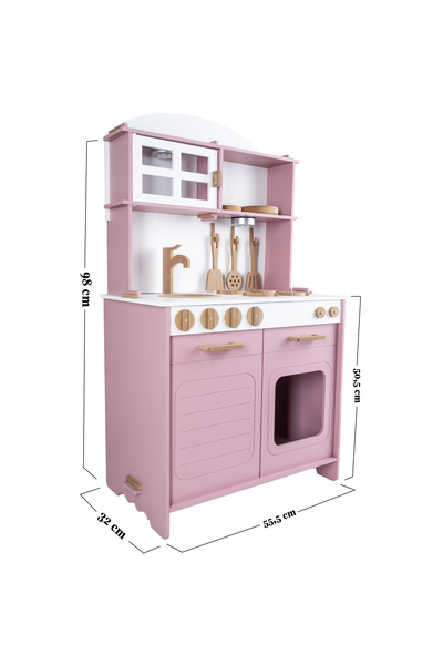 HOBBY HOUSE Ahşap Eğitici Oyuncak Montessori Boyalı Mutfak Seti 1 Led Aydınlatma Hediyeli