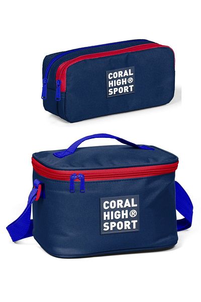Coral High Sport Navy Blue Red Lunch and Pencil Bag School Set