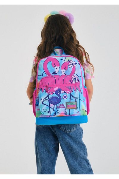 Coral High Set rucsac și geantă de prânz pentru fetiță, albastru, roz, flamingo