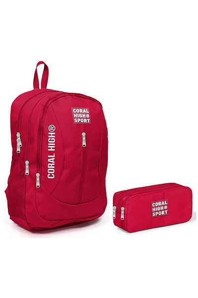 Coral High Set geantă sport roșie și suport stilou - cu priză USB