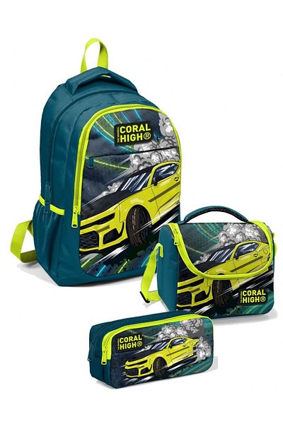 Coral High Set Geanta Scoala Primara Nefti Yellow Car Boy Set Geanta Scoala