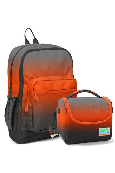 Coral High Set rucsac și geantă de prânz pentru școală primară pentru băieți - gradient negru portocaliu