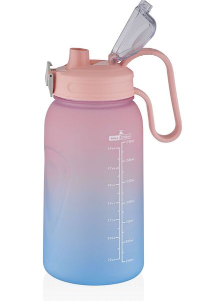 Vagonlife 2000 ml Mega Size Sports and Daily Water Bottle with Straw and Straw - Blue Orange
