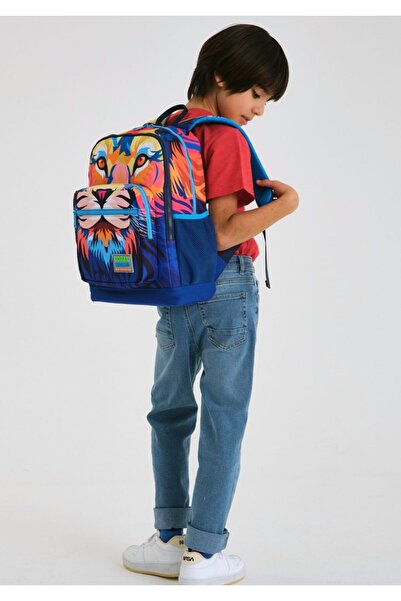 Coral High Rucsac pentru școală primară și zilnică Leu bleumarin - Băiat - Cu patru compartimente