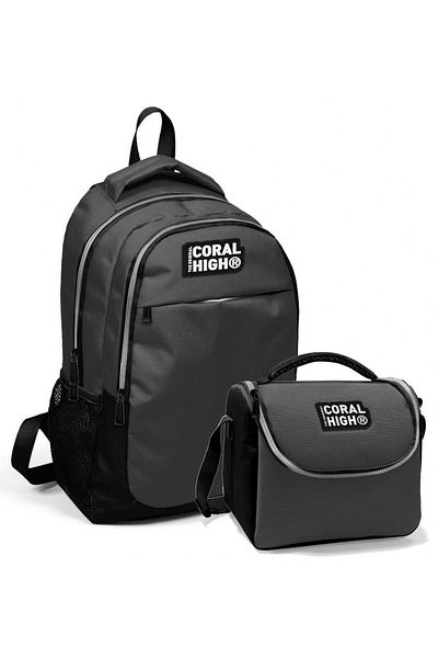 Coral High Rucsac școlar și geantă de prânz pentru băiat negru gri