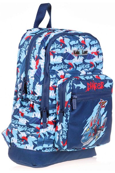 KAUKKO Kids&love Blue Shark Set geantă și suport pentru stilou pentru școală primară - băiat