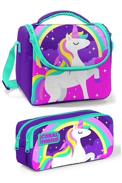 Coral High Set de cutie de prânz pentru fete unicorn roz violet