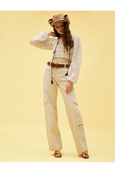 Koton Balloon Sleeve Lace Crop Blouse