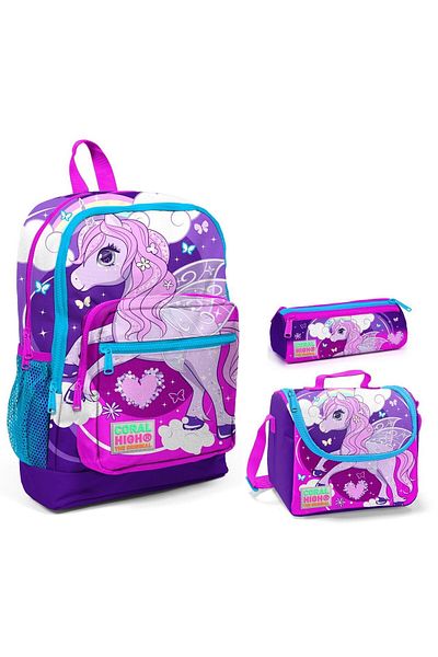 Coral High Set de genți pentru școala primară din 3 piese pentru fete cu imprimeu cu unicorn violet