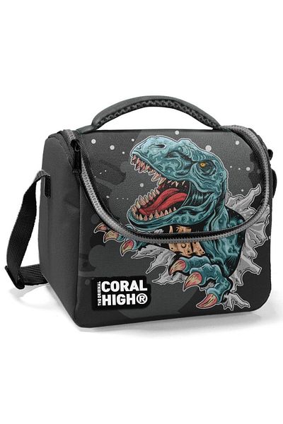 Coral High Cutie de prânz pentru școală pentru băieți - Dinozaur gri negru - căptușită termic