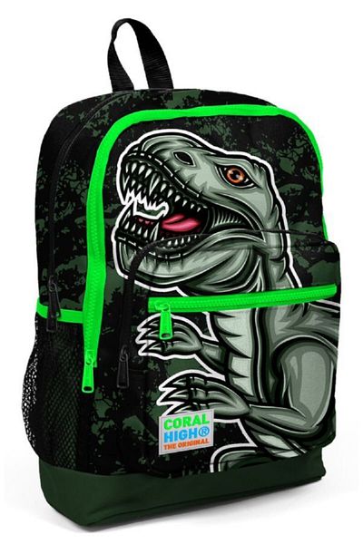 Coral High Geantă de școală primară pentru băiat cu imprimeu din dinozaur verde și set de prânz