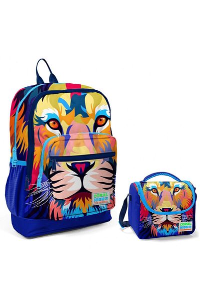 Coral High Set rucsac și geantă de prânz pentru școală Leu bleumarin