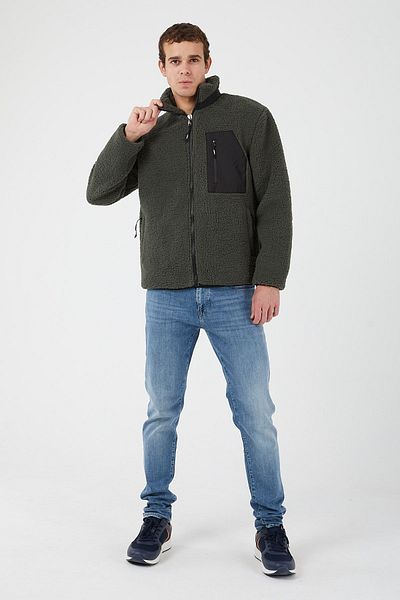 UNIQROY Men's Plush Coat Contrast Faux Wool Coat with Pockets Regular Cut Khaki