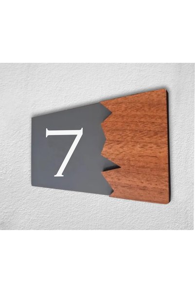 Dekokonsept WoodenSeri Yatay Pleksi Ahşap Detaylı Uv Baskılı Apartman Daire Otel Ofis Kapı Numarası Kapı No:7