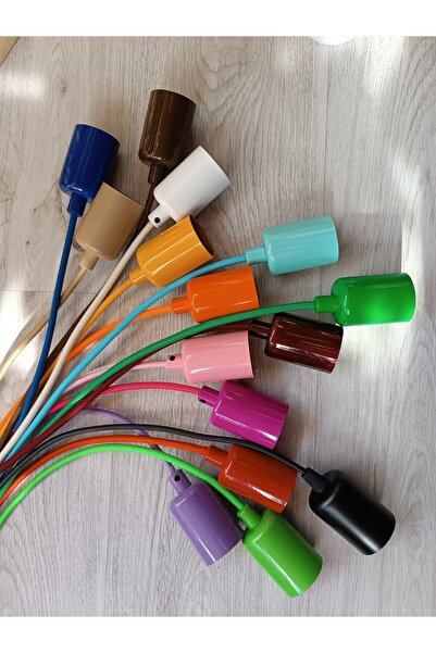 Genel Markalar E27 KUM BEJİ RENK DUY  KILIFLI 1 METRE KUMAŞ KABLOLU TAVAN KANCA ROZANSLI SARKIT TESİSAT