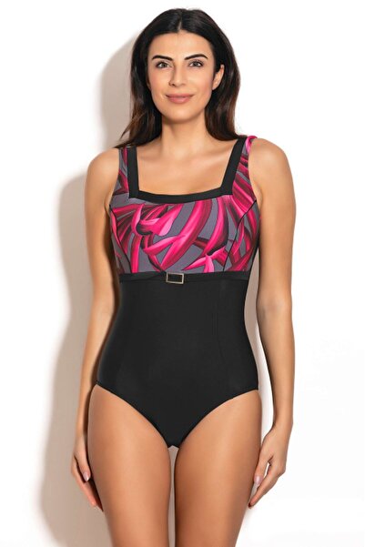 BADELİNA Kadın Toparlayıcı Kalın Askılı Kare Yaka Mayo Siyah 7753-2