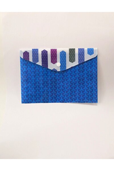 Piano Mavi Çıtçıtlı Zarf Dosya Tek Bölmeli Plastik A5 Boy Geometrik Desenli