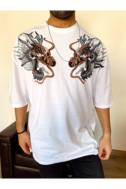 Oversize Baskılı Beyaz T-shirt