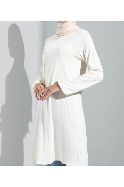 RESPİRO Soft Ecru Combed Viscose Tunic with Elastic Sleeves