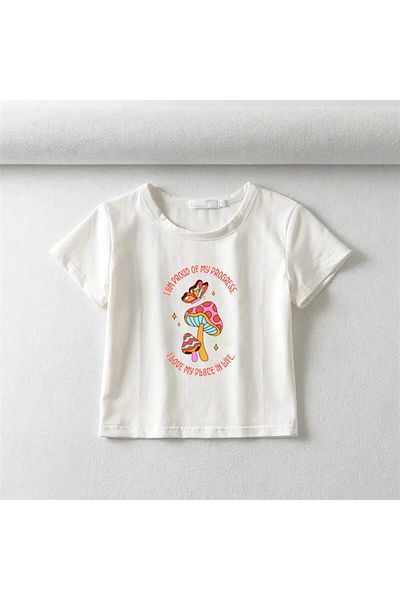 Touz My VISION - Butterfly and Butterfly Printed White Crop