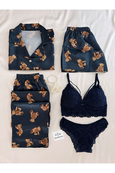 MH Moony Homewears Комплект от 5 сатенени луксозни пижами с мече
