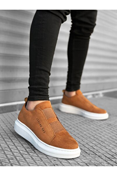 TUGERDİ Tugerdi Thick Suede Leather High Sole Double Tape Tan White Men's Sports Shoes TGE230457
