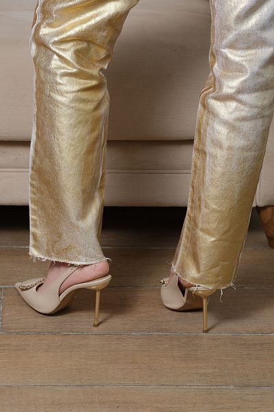 Sibel Durmaz Simone Nude Stone Detailed Pointed Toe Stiletto Sandals