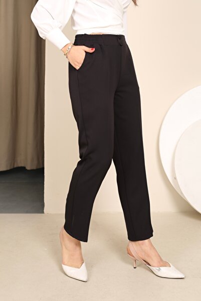 CLB COLLECTION بنطلون نسائي ضيق الساق بخصر مطاطي وزر