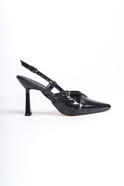 Modabuymus İkpar Mary Jane Black Patent Leather Cross Two-Strap Stiletto High Heel Shoes
