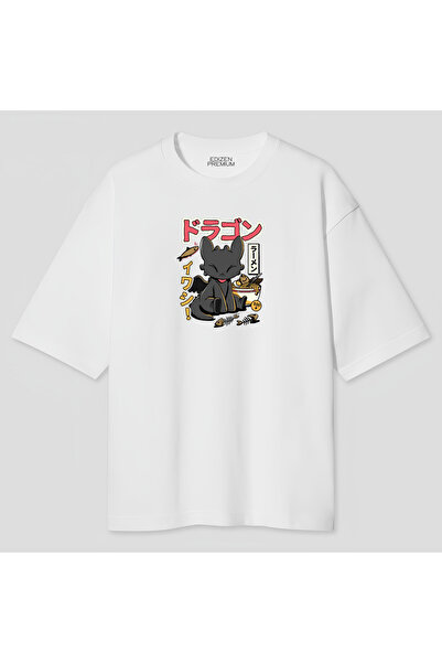 Edizen Tricou negru oversize cu imprimeu fără dinți unisex