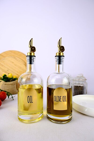Digithome 2-Piece Glass Olive Oil and Liquid Bottle Automatic Lid Gold Label ...