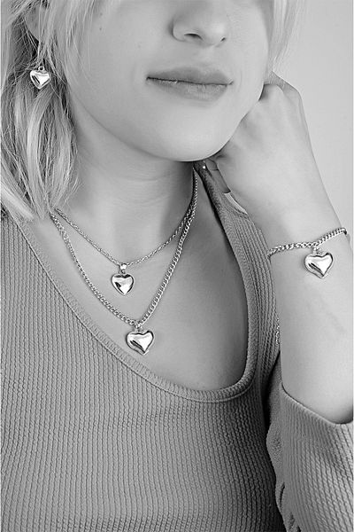 EUROMODA Heart Designed 2-Piece Chain Necklace Earrings Bracelet Set Valentine's Day
