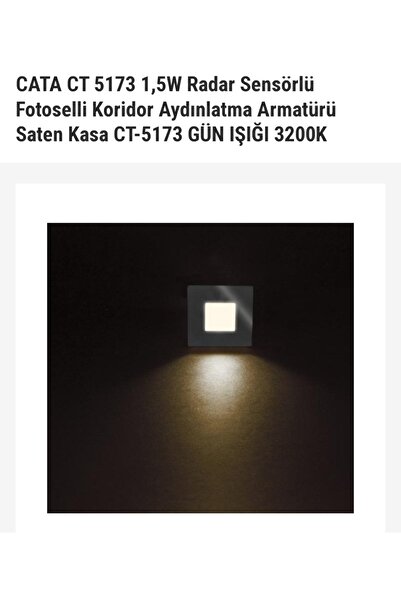 Cata 1.5w 3200 Kelvin Gün Işığı (Açık Sarı) 40 Lümen Krom Kasa Sensörlü Led Koridor Aydınlatması Ct-5173
