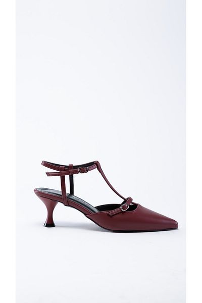 NACHA DREW Claret Red Ankle-Tied Open Back Heeled Shoes